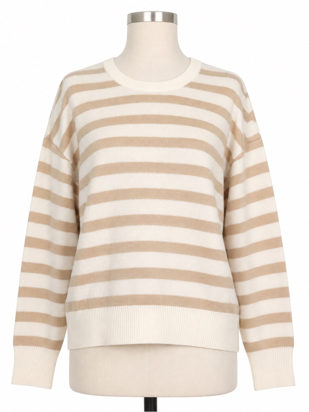 Madewell Crewneck Sweater in Cashmere ivory & biscuit stripe NY916 Size XL NWT